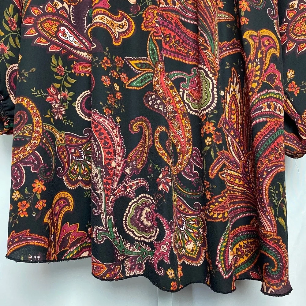 Cha Cha Vente Plus Size Womenʻs Black | Red Floral Paisley Print Blouse 3X
